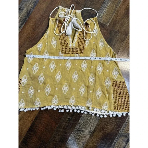 Raga Anthropologie Top Womens Small  Sleeveless Crop Ruffle Boho Embroidered - Picture 6 of 6